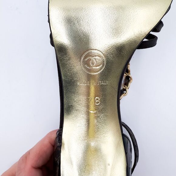 Chanel CC Camellia Snakeskin Python Platform Chain Sandals New Size EU 38 - Picture 11 of 12
